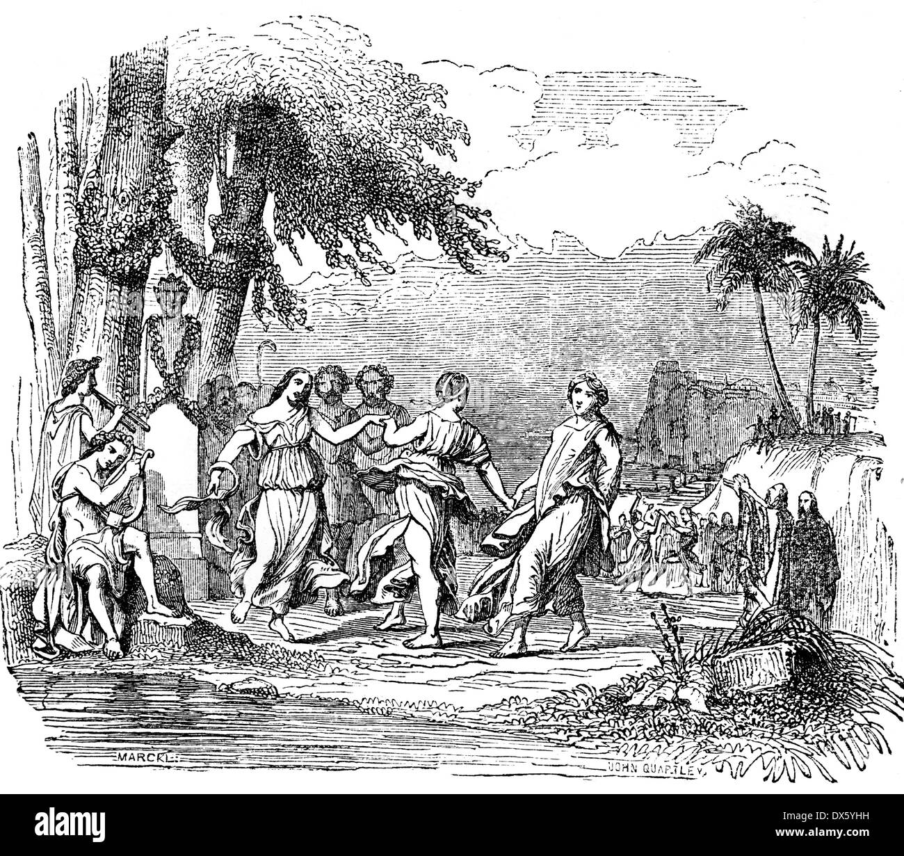 Ragazze in ballo rotondo, illustrazione dal libro datato 1878 Foto Stock