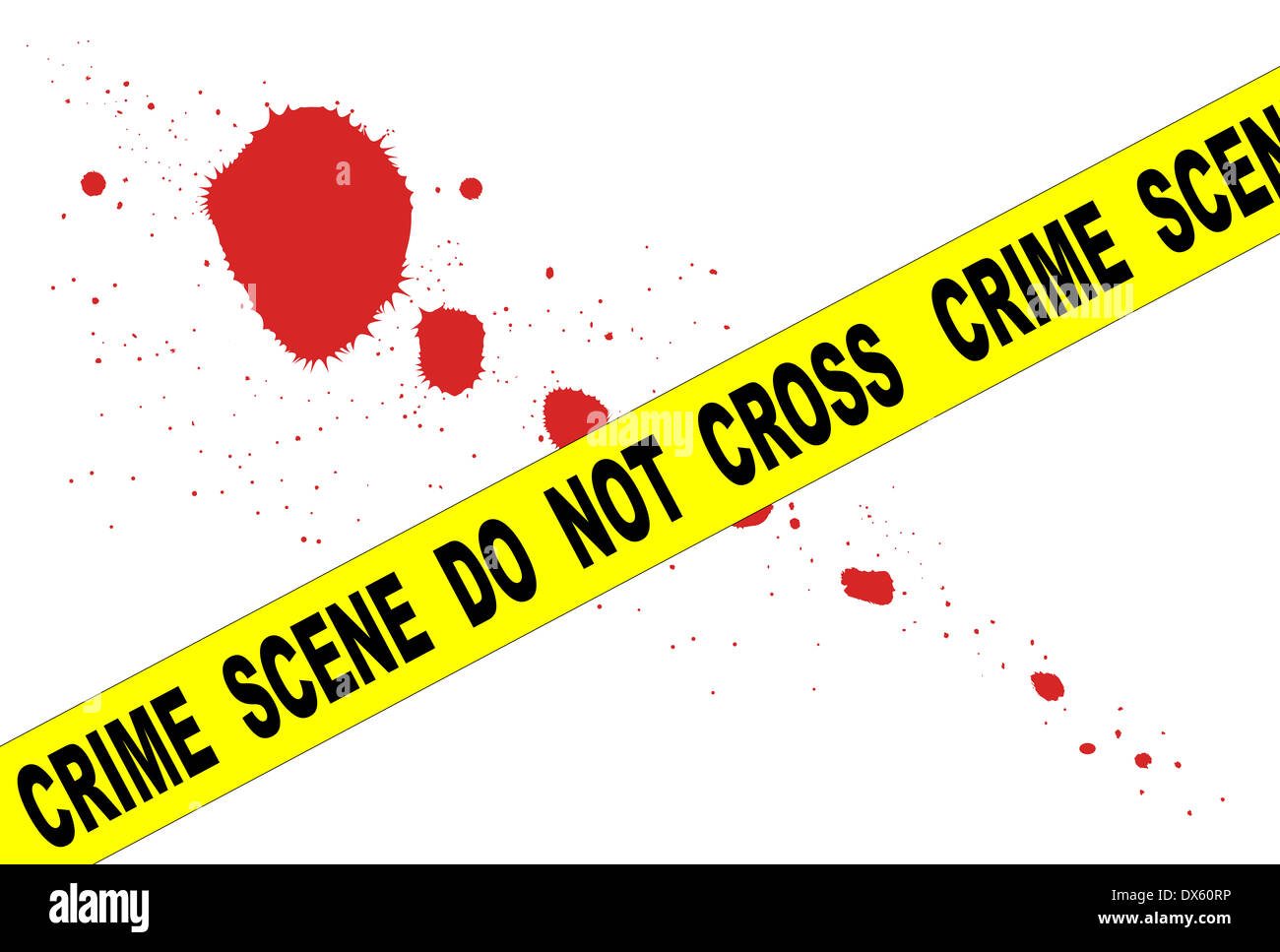 Una tipica scena del crimine non cross streamer impostato su un sangue splatter tutte isolate su uno sfondo bianco Foto Stock