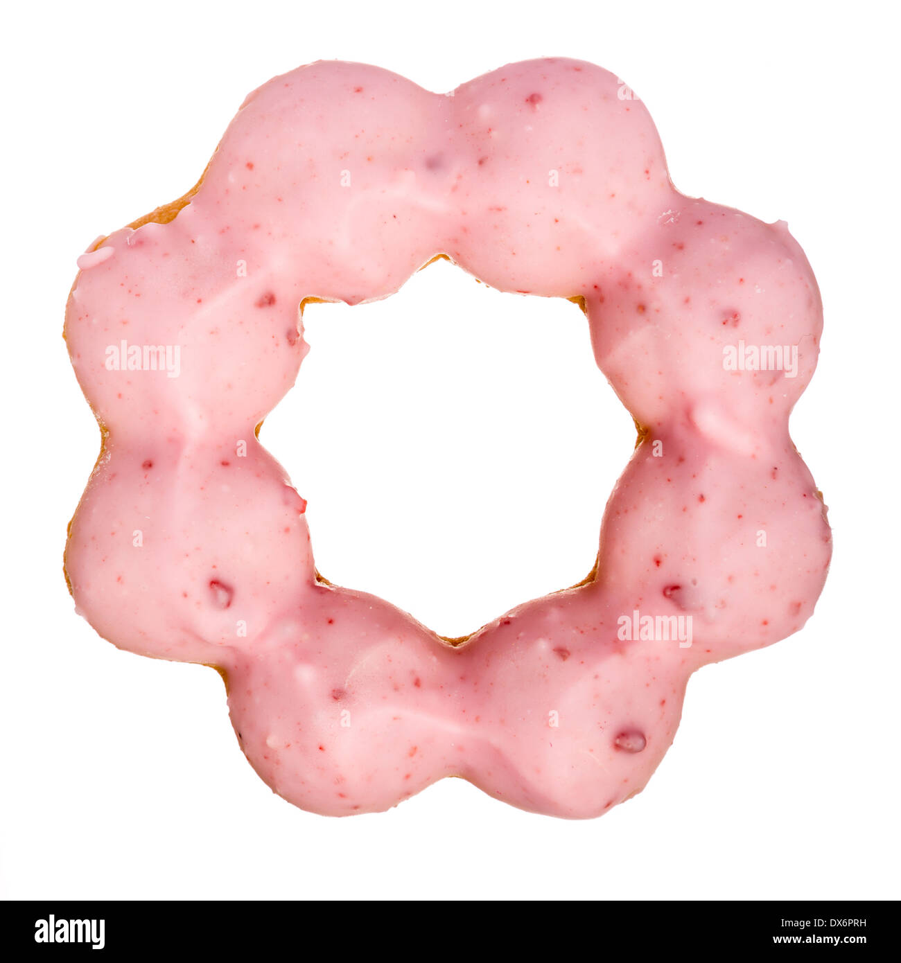 Angolo di alta vista di una ciambella rosa isolato su bianco Foto Stock
