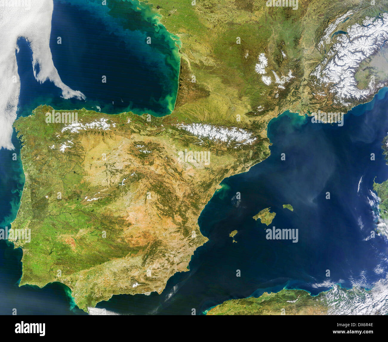 Penisola Iberica antenna immagine satellitare che mostra la Spagna, il Portogallo e la Francia meridionale Foto Stock