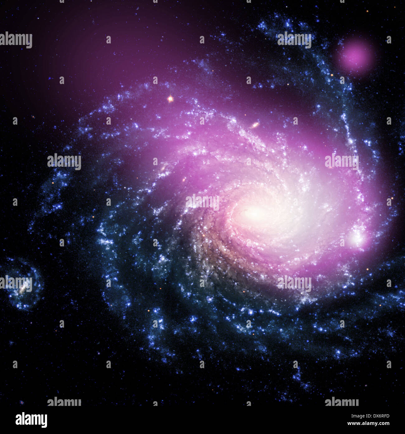 Galassia nana catturati Pistonamenti in una grande galassia a spirale Foto Stock