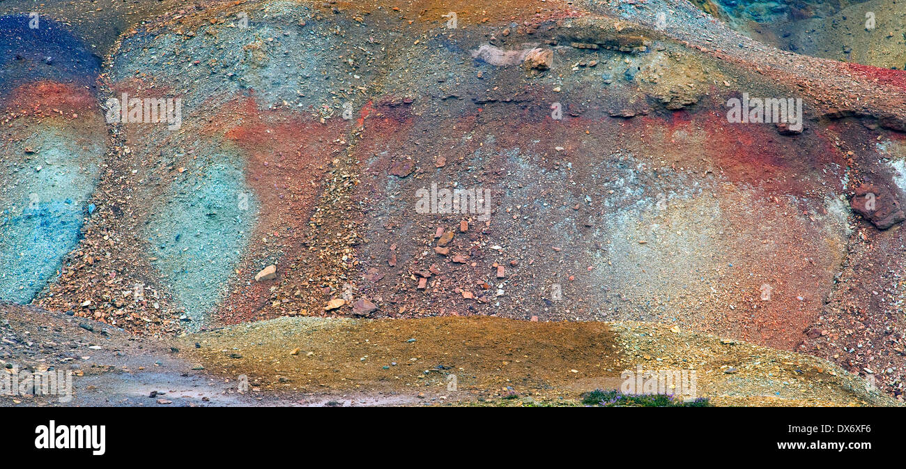 Close up arte astratta fotografia al cast aperto storica miniera di rame su Parys Mountain (Mynydd Parys) sull'Isola di Anglesey Foto Stock
