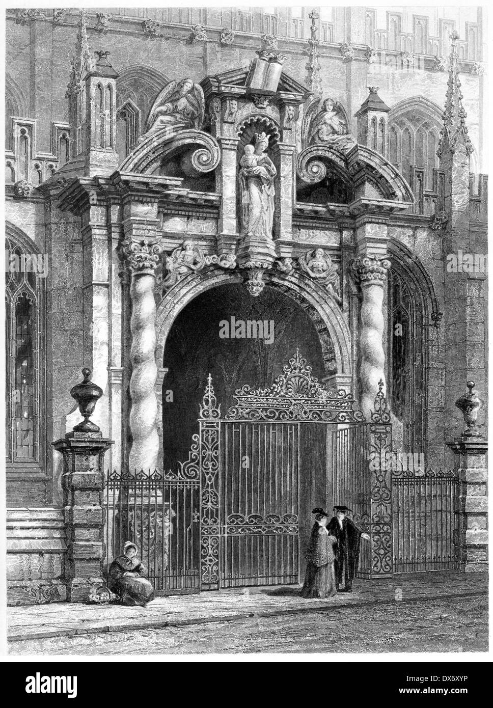 Una incisione intitolata 'St Mary's portico, Oxford' scansionati ad alta risoluzione da un libro pubblicato nel 1880. Foto Stock