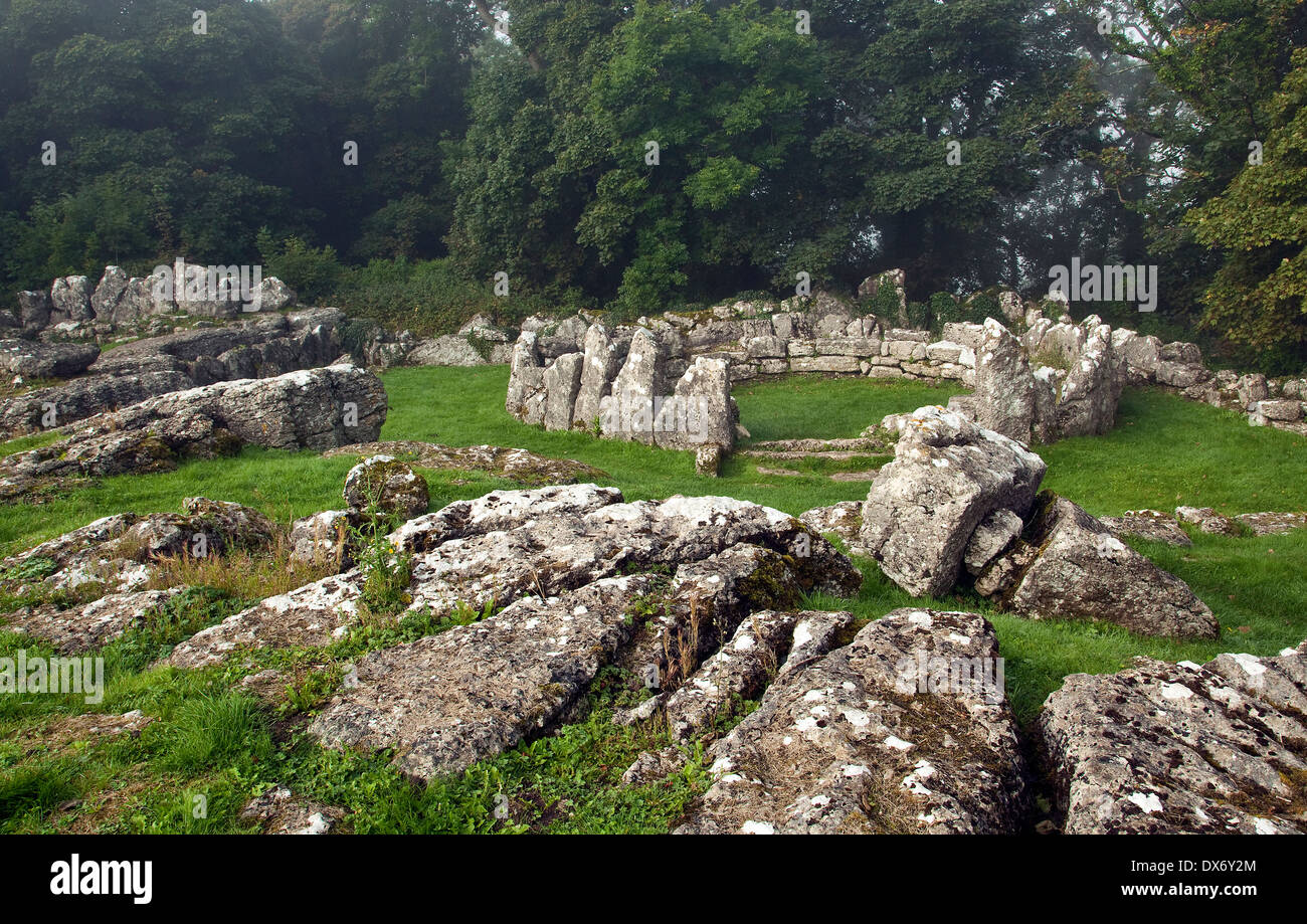 Antico borgo di Lligwy din un ben conservato esempio iv secolo D.C. Celtic-Romano insediamento in prossimità di Moelfre sull'Isola di angolo Foto Stock
