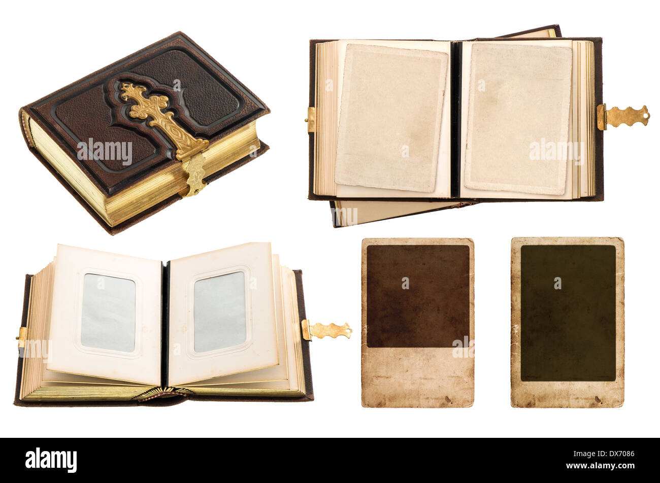 Album vintage con retro foto cards. antico libro con decorazioni dorate  isolati su sfondo bianco Foto stock - Alamy