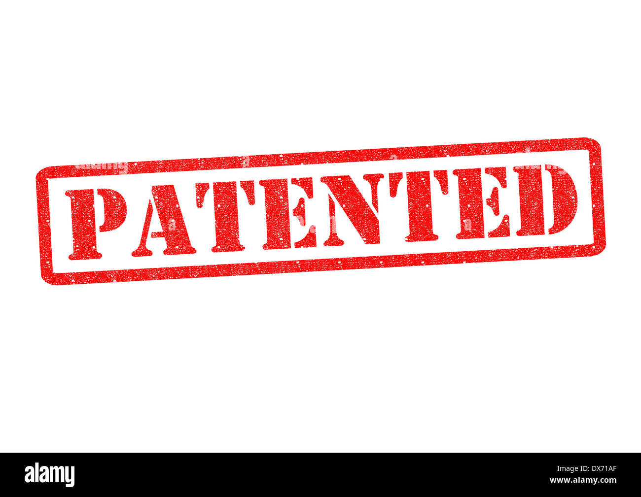 La tecnologia brevettata timbro di gomma su uno sfondo bianco. Foto Stock