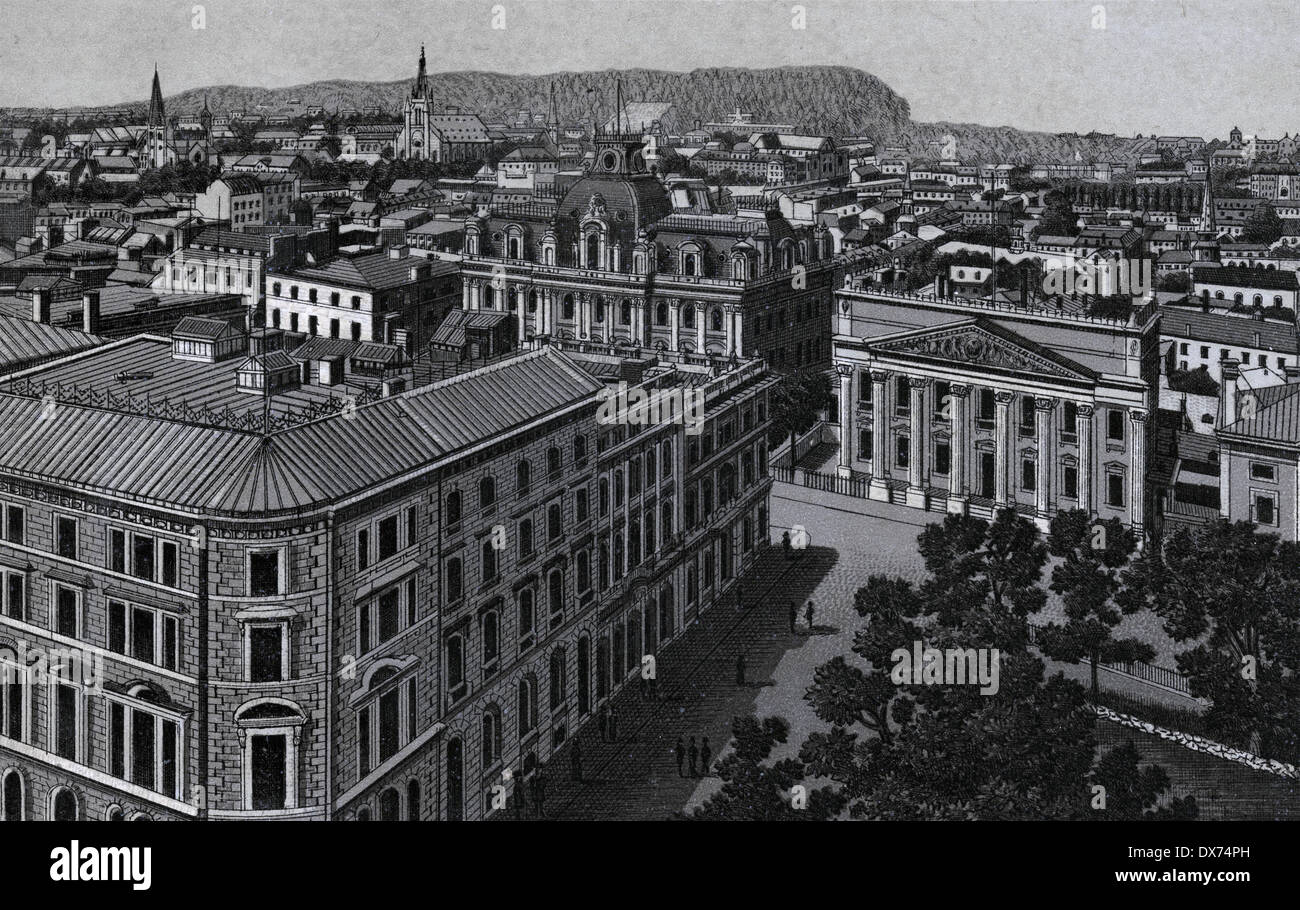 Circa 1885 vista di Montreal, Quebec, Canada dalla Torre della Basilica di Notre Dame. Da un souvenir antichi album utilizzando il Glaser/Frey processo litografico. Foto Stock