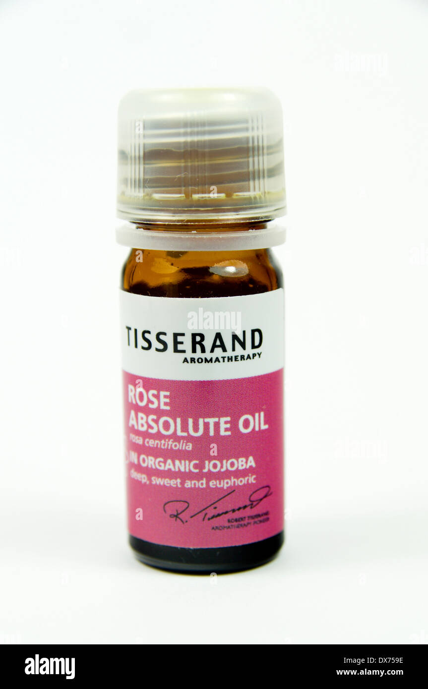 Rose assoluta olio essenziale bottiglia. Foto Stock