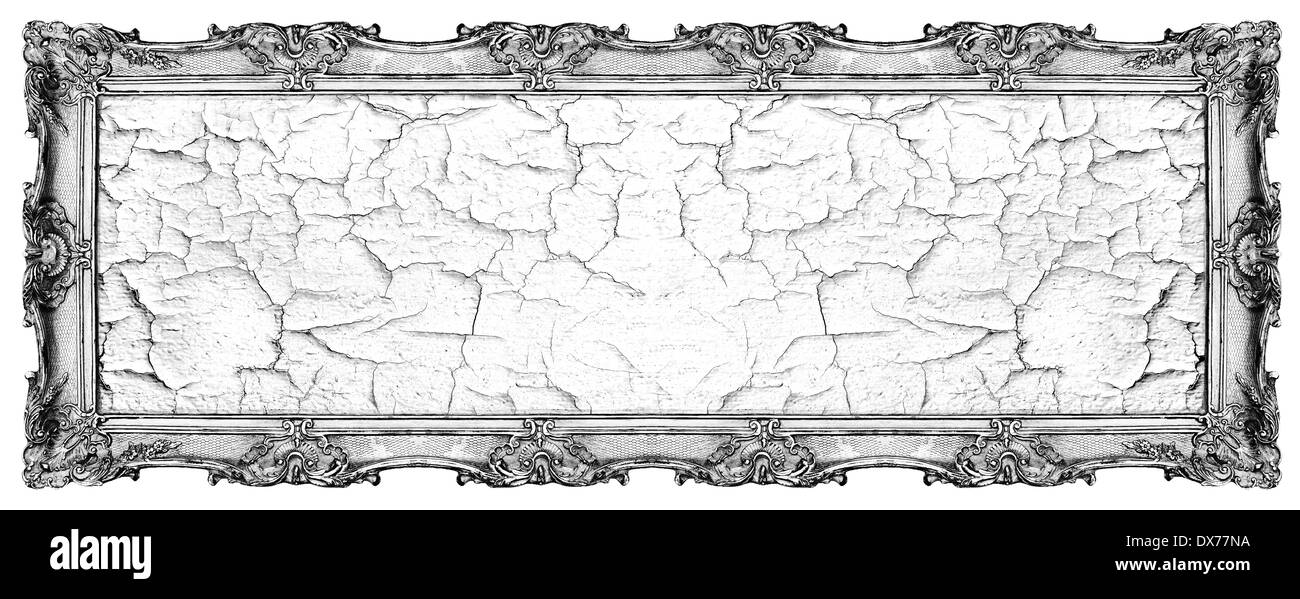 Tempo antico telaio isolato su bianco. sfondo con fessure per la tua foto, foto, immagine. in bianco & nero Foto Stock