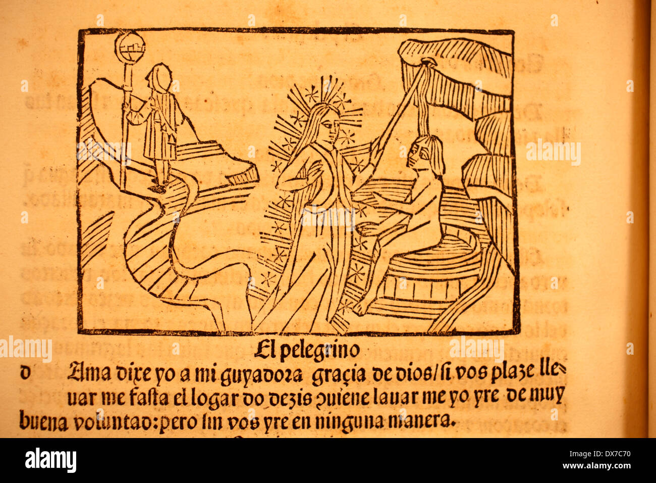 Marca Brocart. Incunable El Peregrino de la vida humana. Guillaume de Digulleville. Università di Deusto library. La Navarra. Spagna Foto Stock