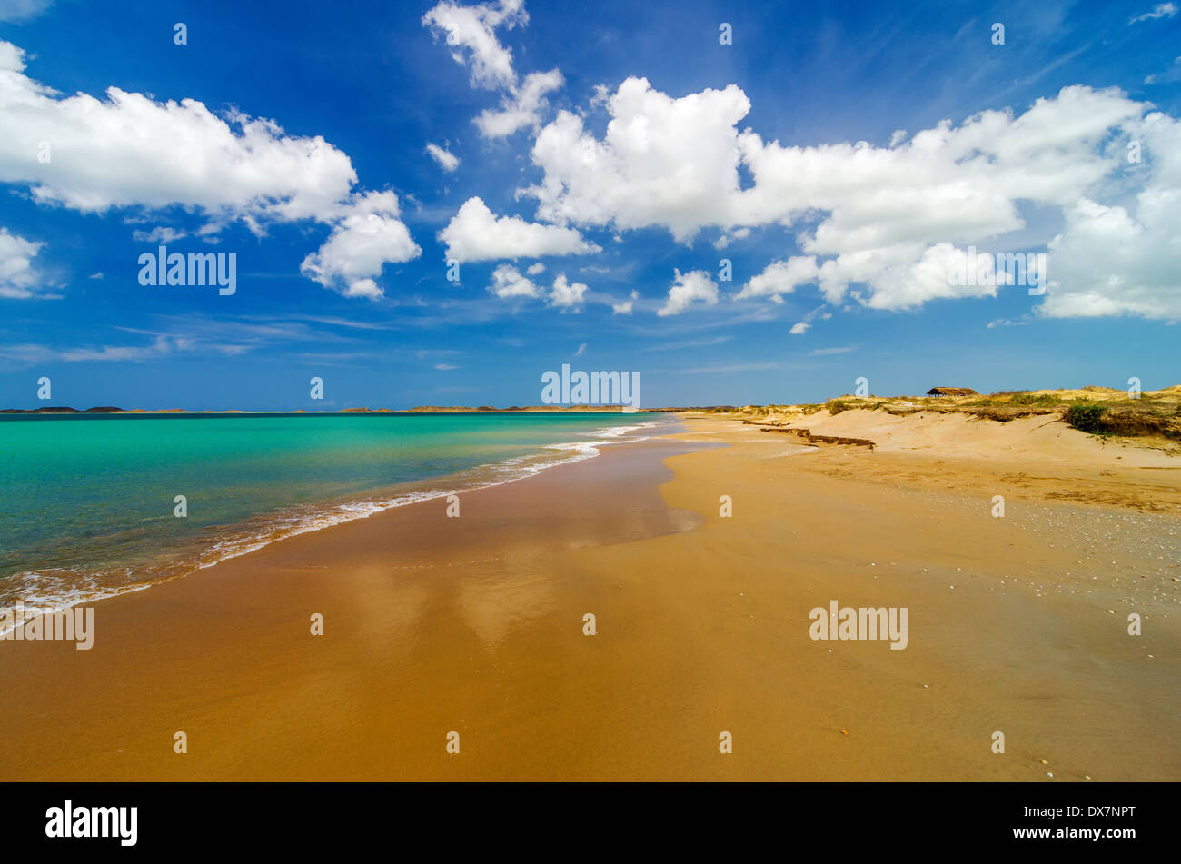 Ampia spiaggia deserta con turchesi acque dei Caraibi in La Guajira, Colombia Foto Stock