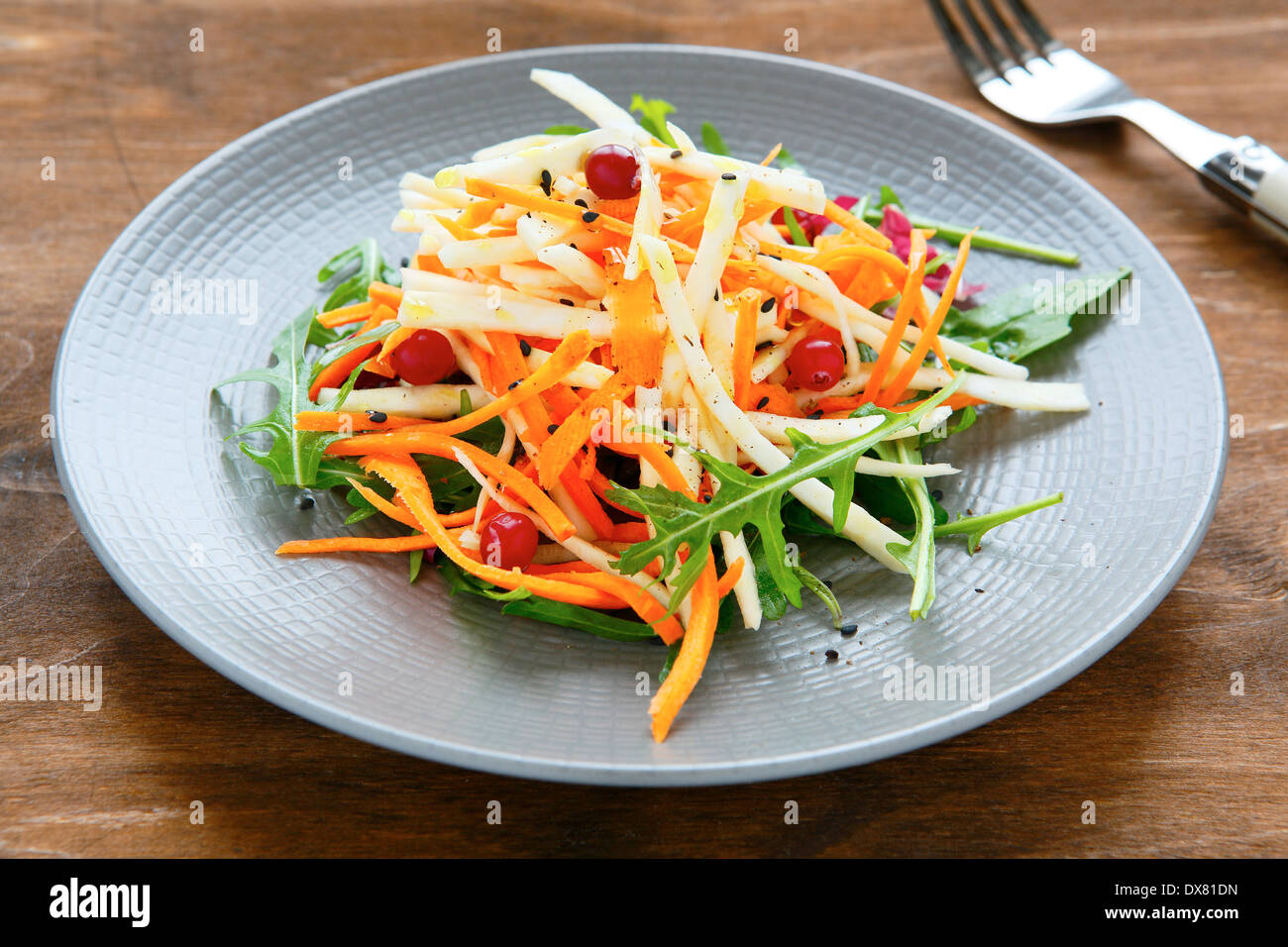 Con insalata di sedano e carote, cibo closeup Foto Stock