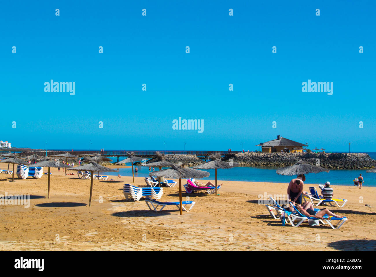 Caleta de la Guirra spiaggia Caleta de Fuste resort, Fuerteventura, Isole Canarie, Spagna, Europa Foto Stock