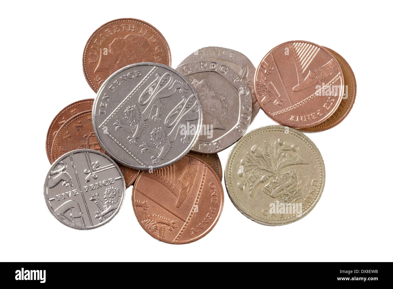 Sterlina inglese delle monete in euro Foto Stock