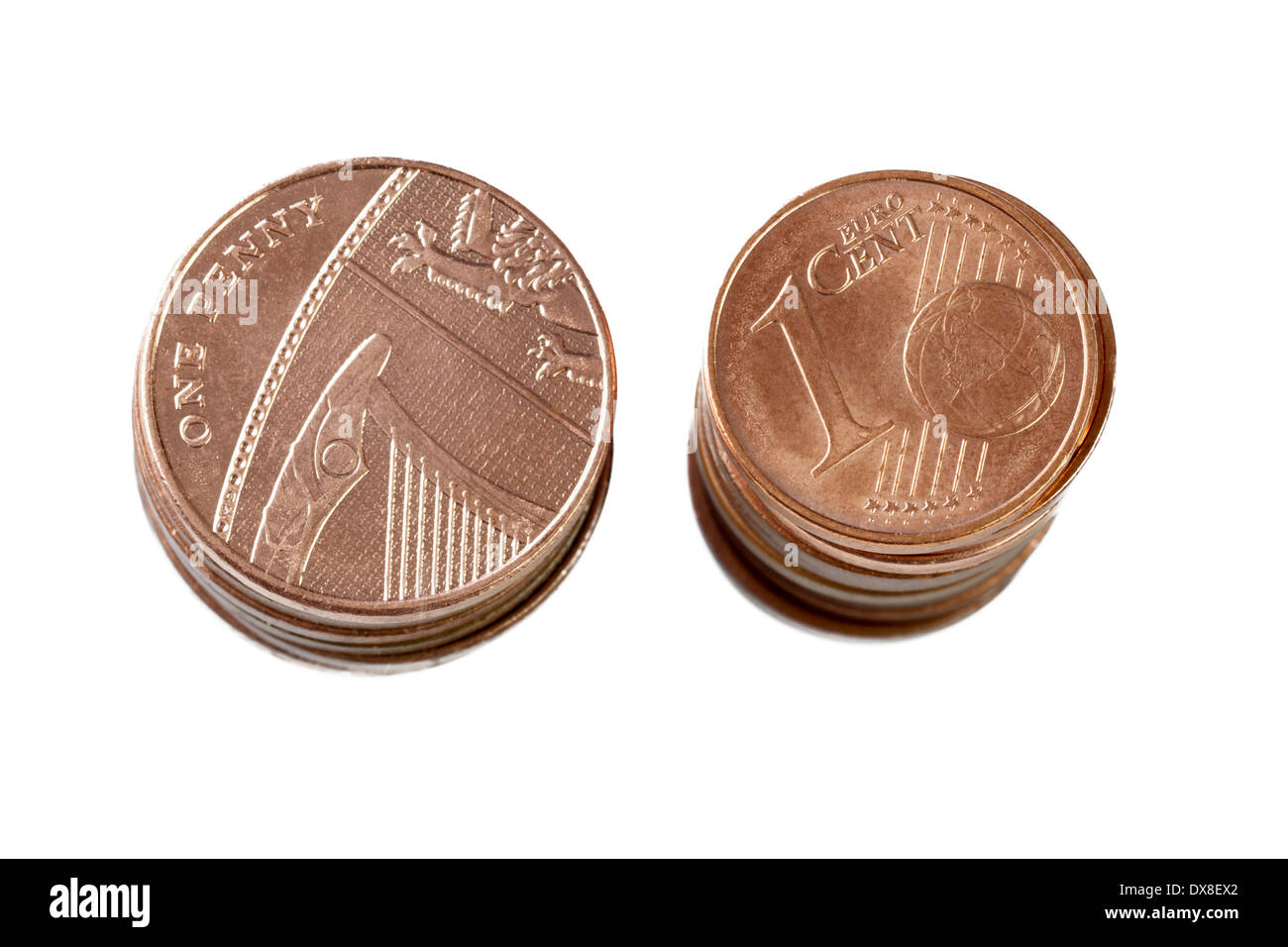 British spiccioli e Euro cent Foto Stock