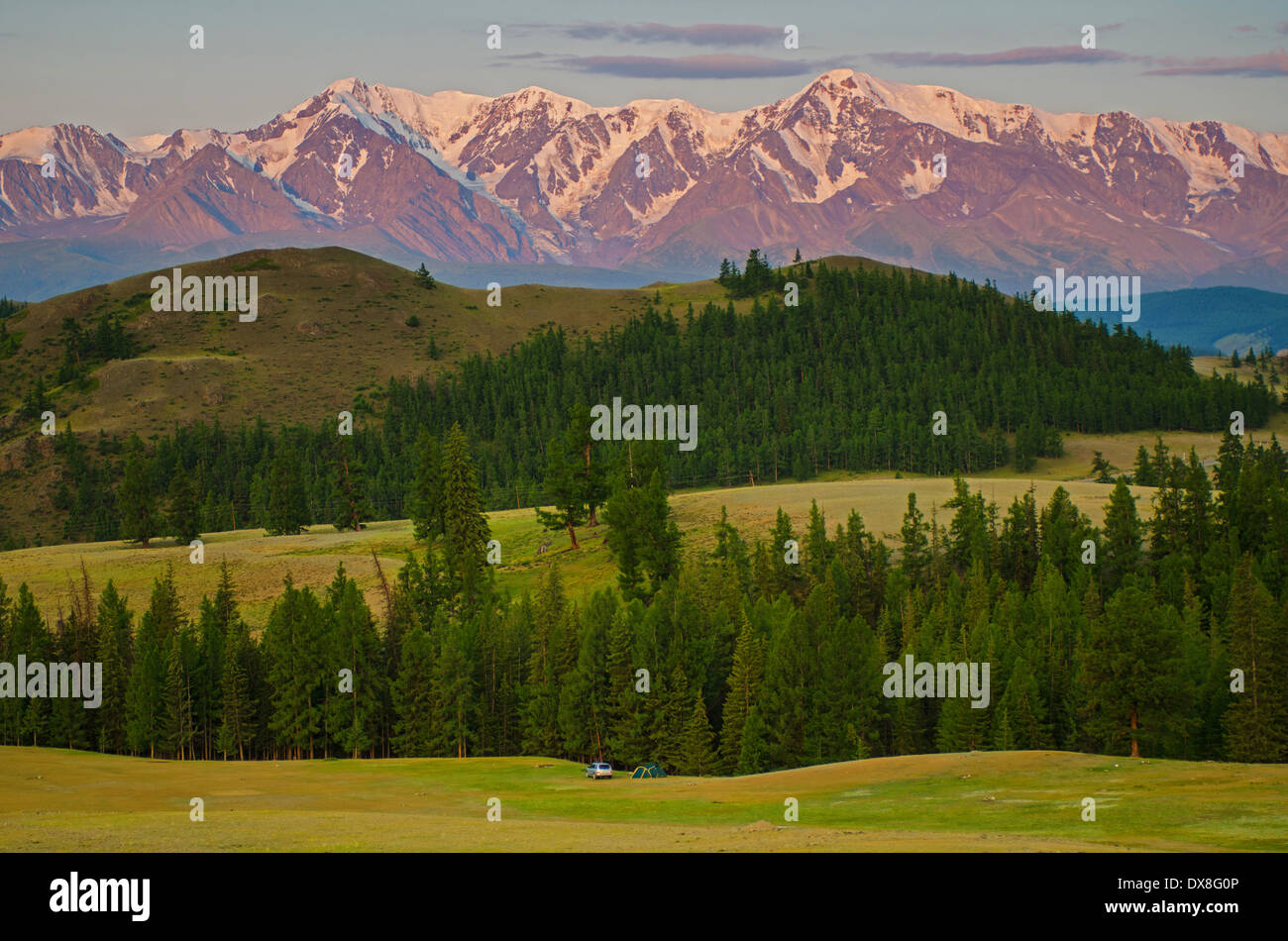 Il Nord Chuya gamma di sunrise. Kurai steppa. Altai. La Siberia. La Russia Foto Stock
