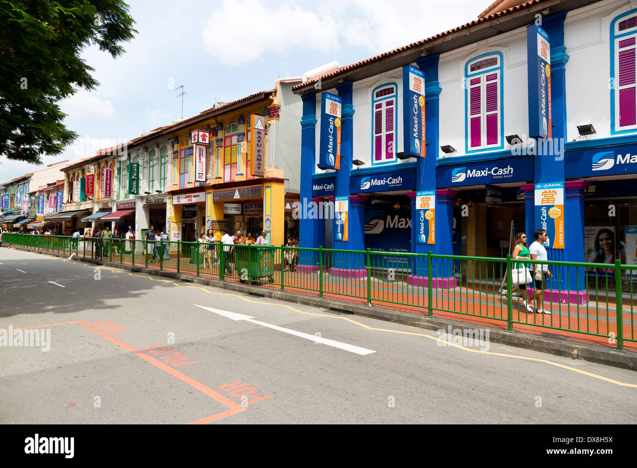 Tipica architettura in Little India di Singapore Foto Stock