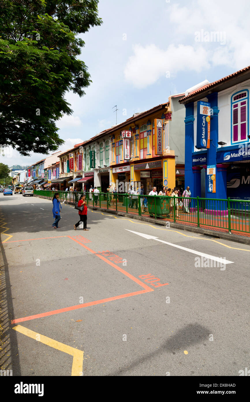 Tipica architettura in Little India di Singapore Foto Stock