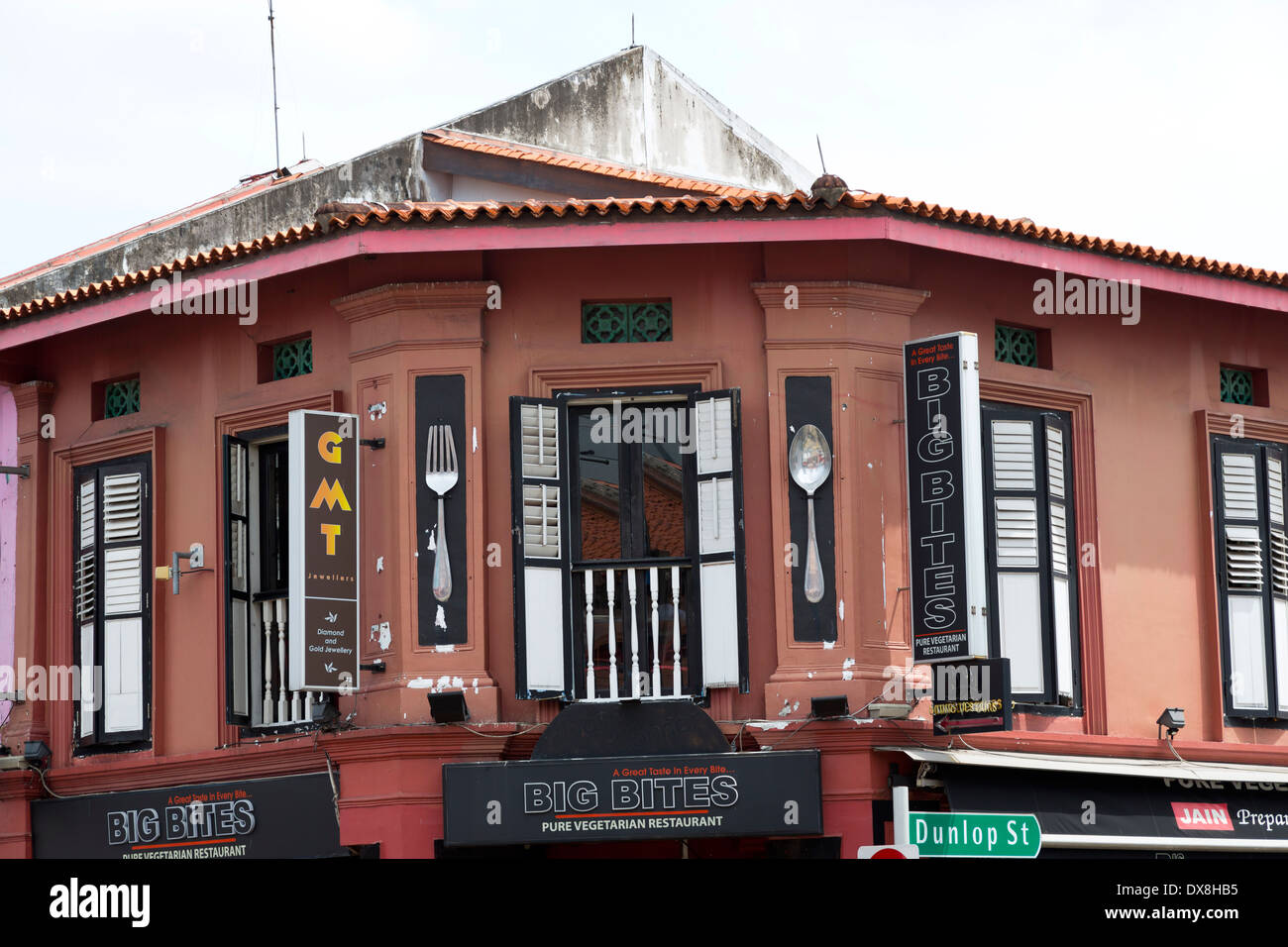 Tipica architettura in Little India di Singapore Foto Stock