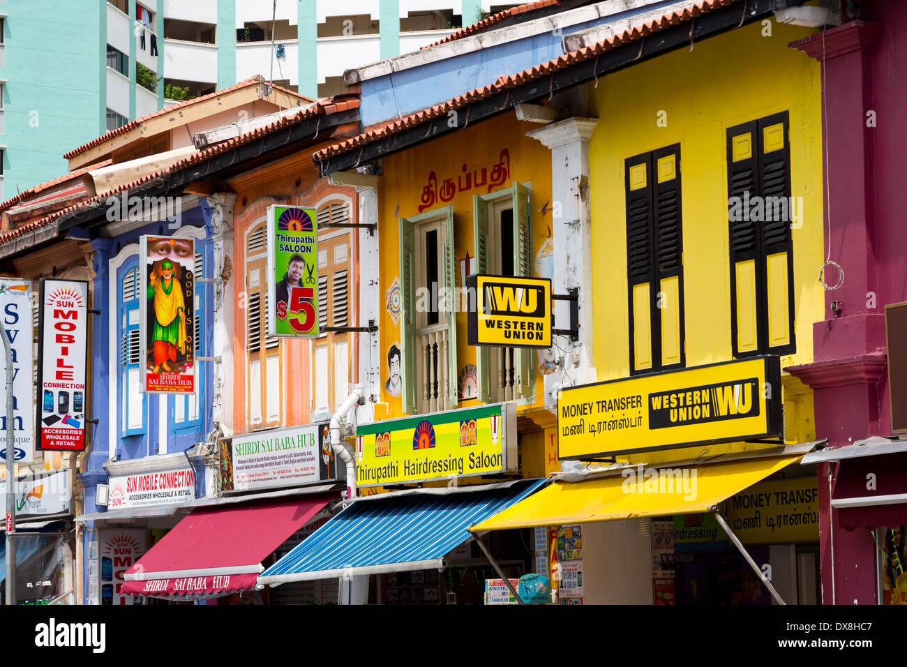 Tipica architettura in Little India di Singapore Foto Stock