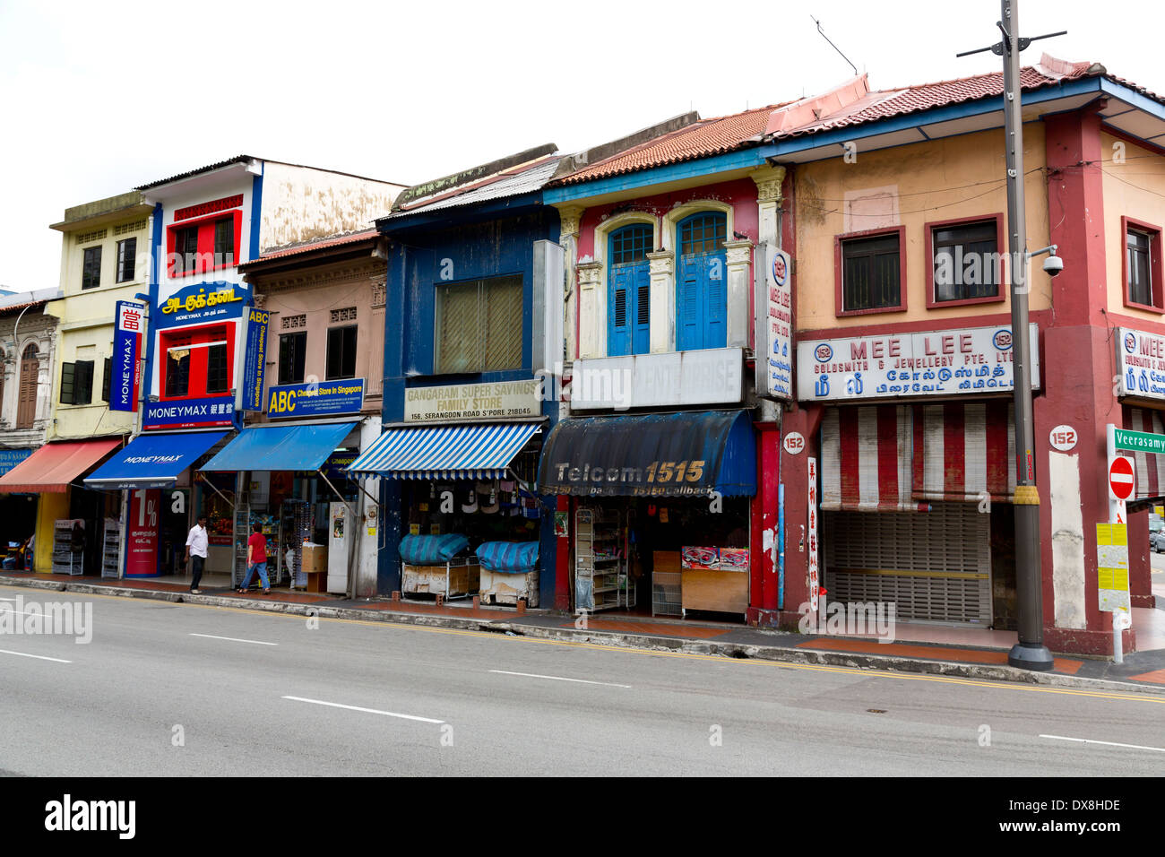 Tipica architettura in Little India di Singapore Foto Stock