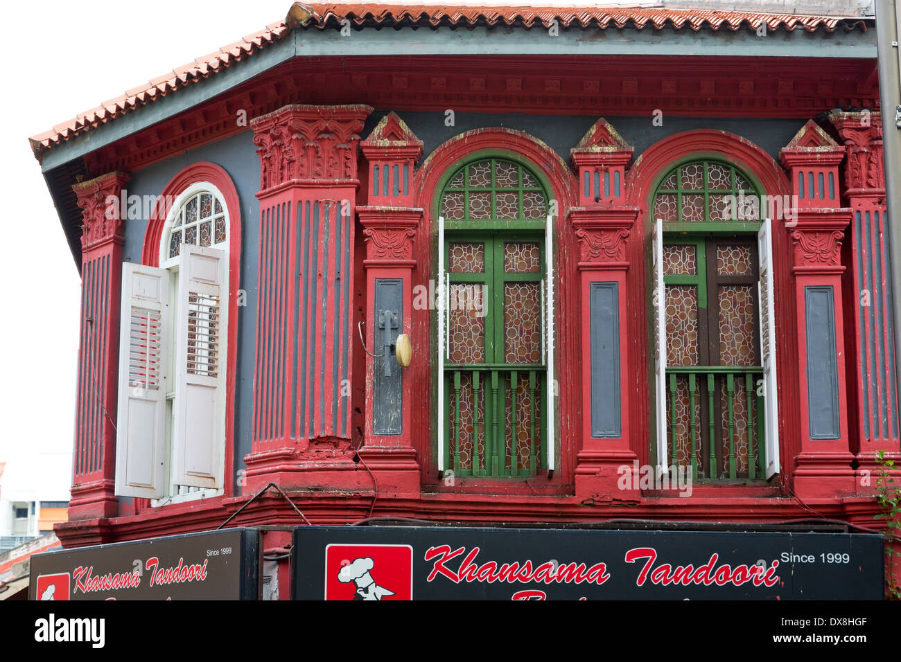 Tipica architettura in Little India di Singapore Foto Stock