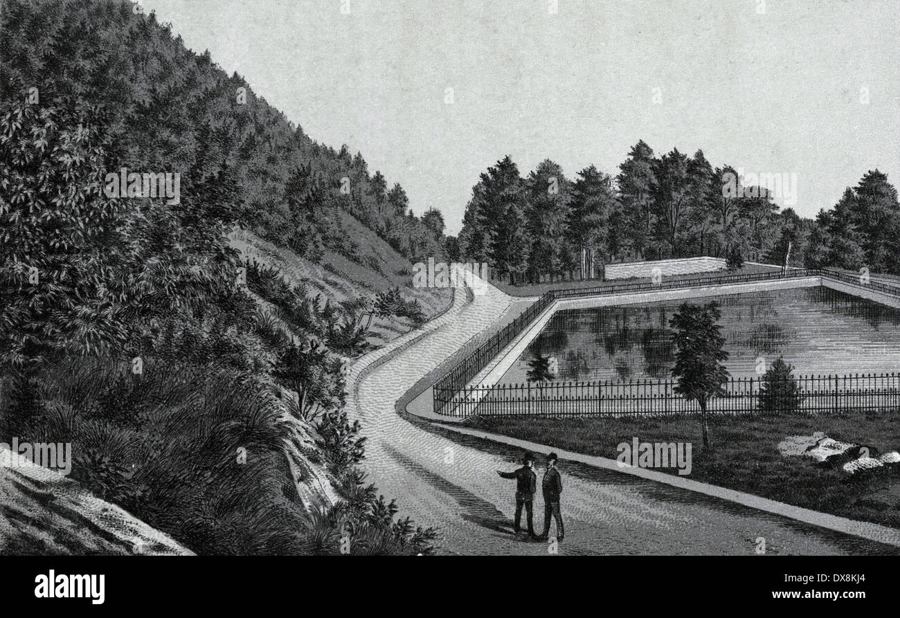 Circa 1885 Vista del Parco attraverso il comando Mount Royal Park a Montreal, Quebec, Canada. Da un souvenir antichi album utilizzando il Glaser/Frey processo litografico. Foto Stock