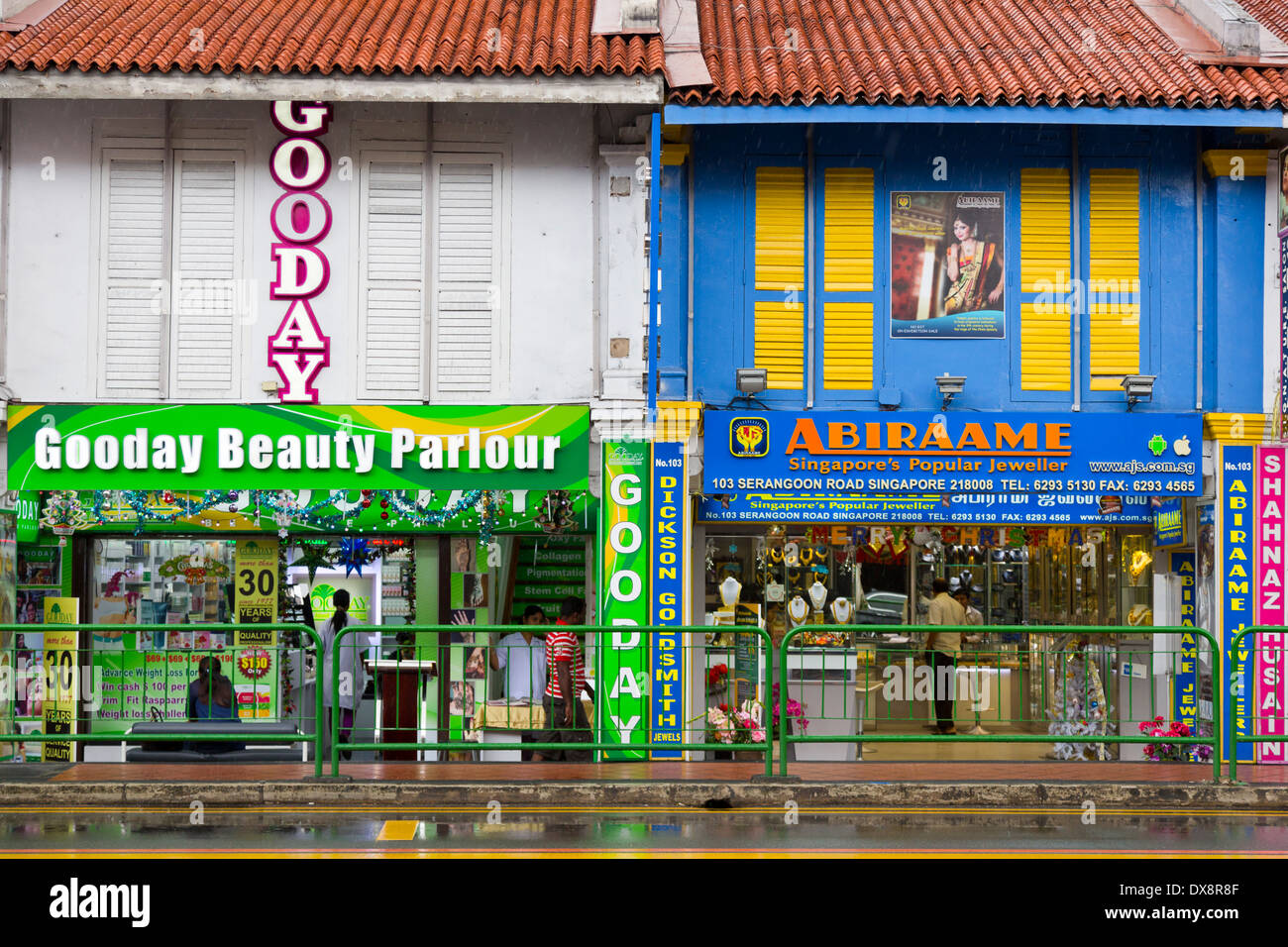 Tipica architettura in Little India di Singapore Foto Stock