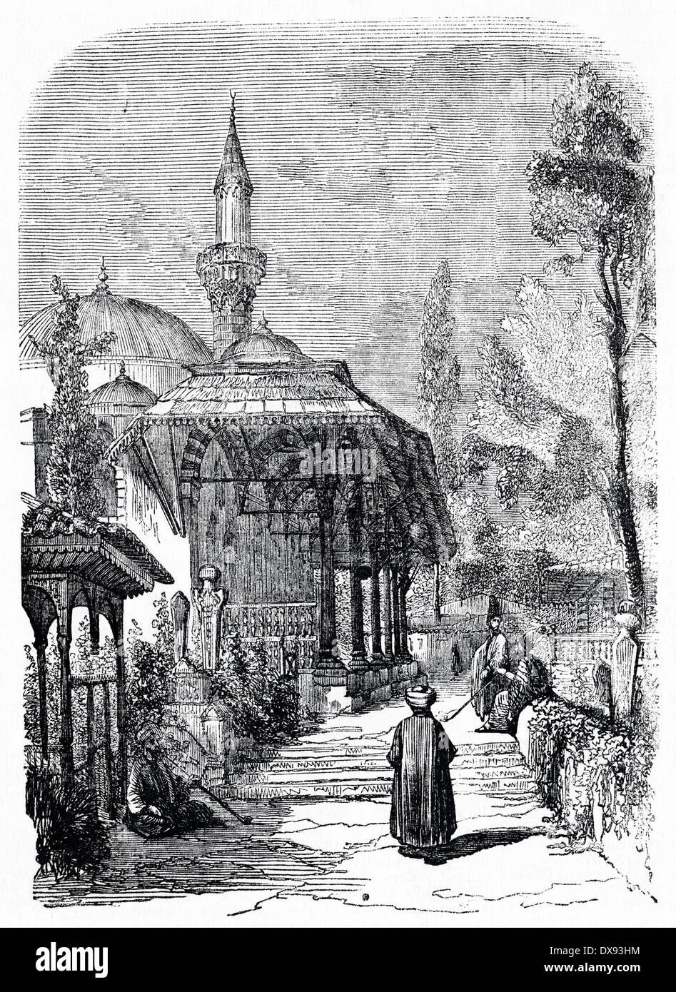 Vista della Moschea nel XIX secolo Costantinopoli ora Istanbul. Incisione vittoriano circa 1854 Foto Stock