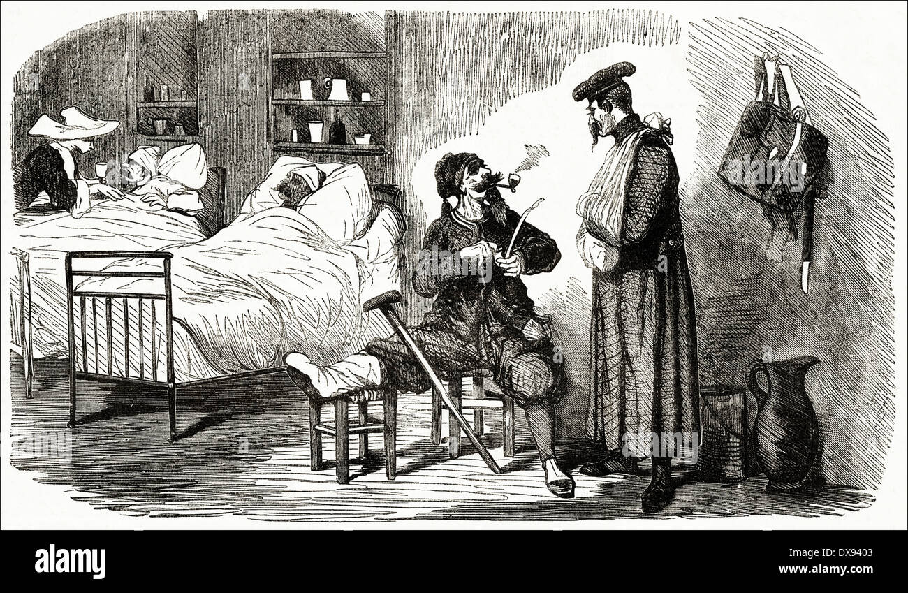 Ospedale militare francese a Scutari durante la guerra di Crimea. Incisione vittoriana circa 1855 1800 Foto Stock