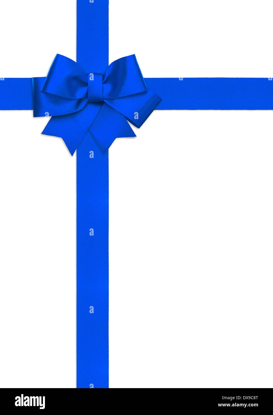 Blue Ribbon bow isolati su sfondo bianco. gift card concept. sfondo festivo Foto Stock