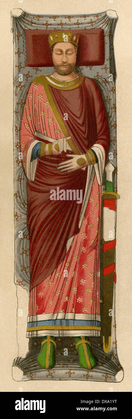 Effigie del re inglese Enrico II sulla sua tomba a Fontevraud Abbey, Francia. Stampa Litografia a colori Foto Stock