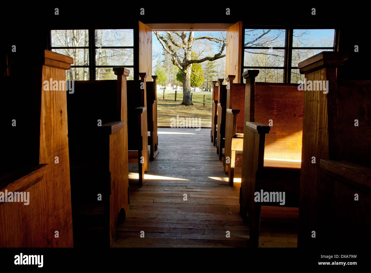 Interno in legno cappella del cimitero - Balsamo Grove - Carolina del Nord STATI UNITI D'AMERICA Foto Stock
