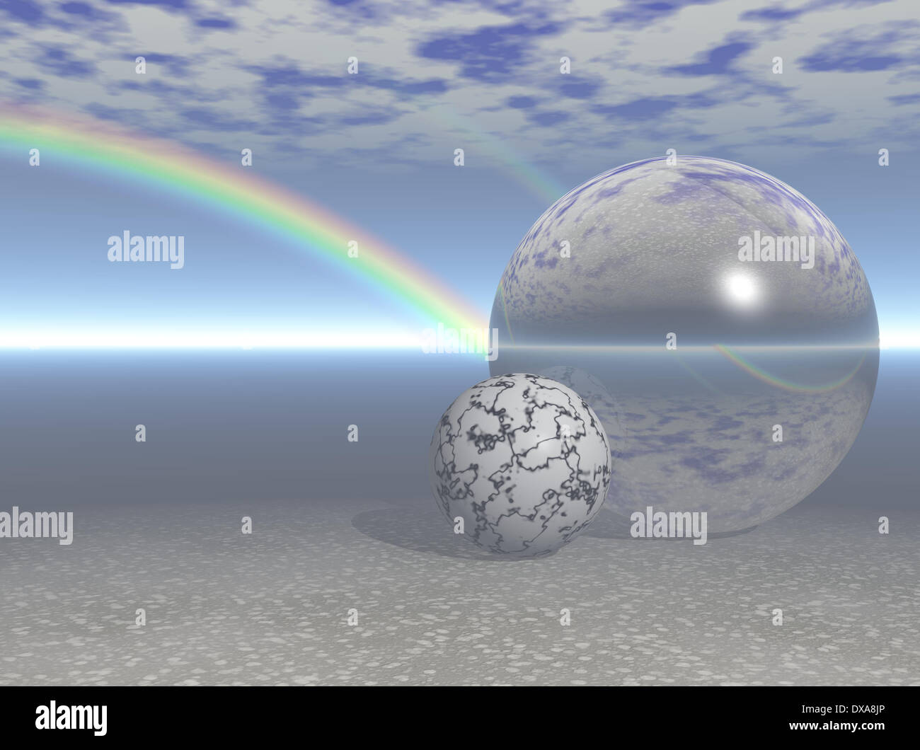 Computer immagine generata di un arcobaleno su una sfera riflettente Foto Stock