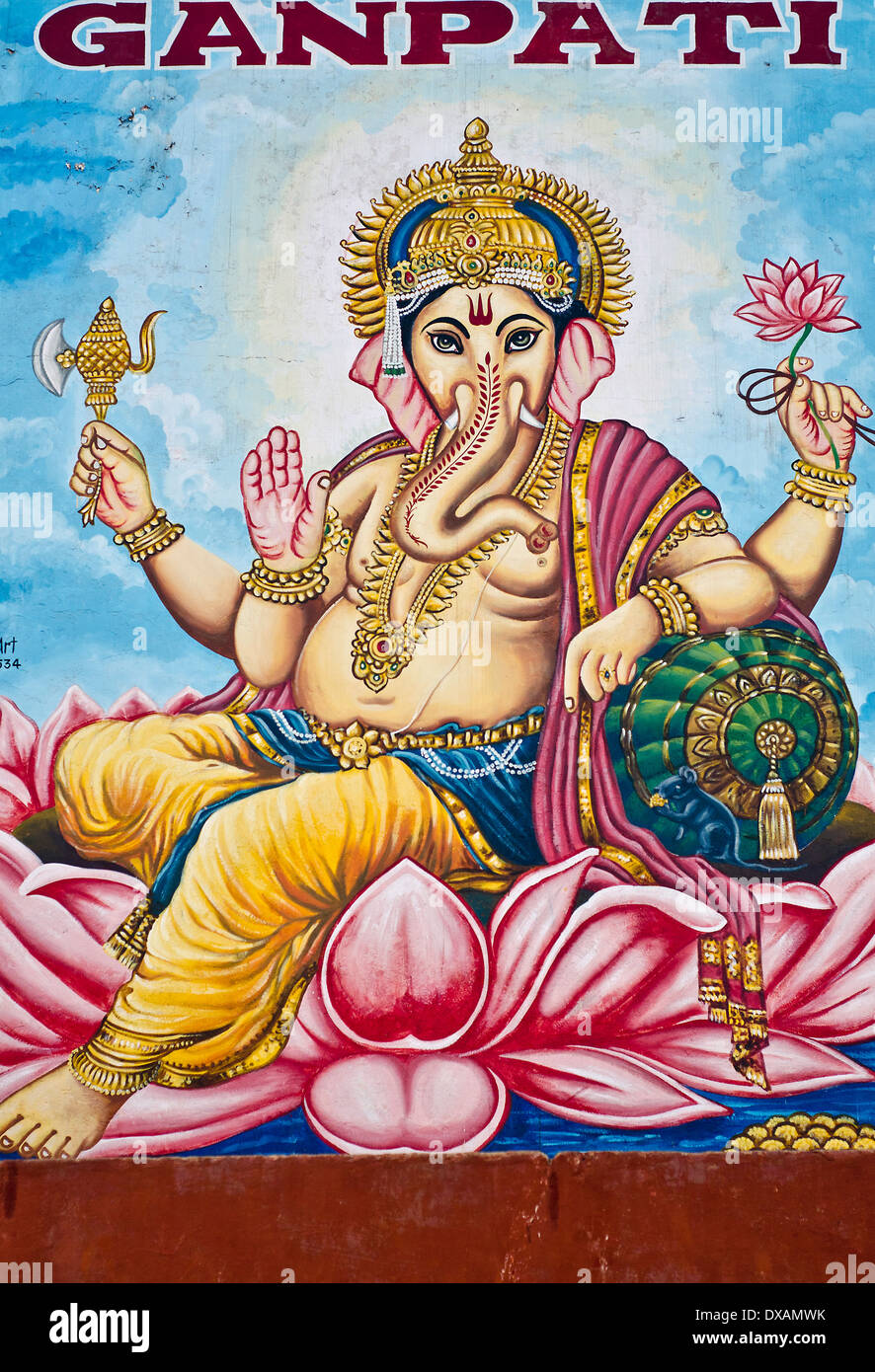 Ganesh murale da Varanasi Foto Stock