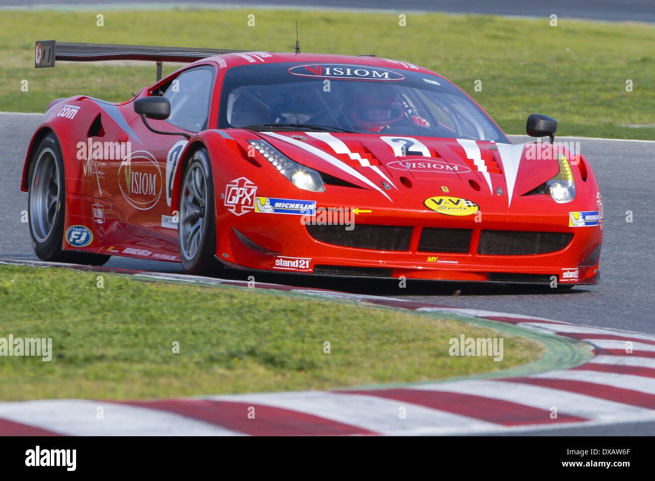 Barcellona, Spagna. Xxi Mar, 2014. Barcellona - 21 Marzo- ESPANA. La Ferrari F458 GT 2 del team Visiom durante la pratica di V de V Serie Endurance, Endurance GT/Tourisme Championship sul circuito de Barcelona-Catalunya. (Foto: Mikel Trigueros/Urbanandsport/NurPhoto) © Mikel Trigueros/NurPhoto/ZUMAPRESS.com/Alamy Live News Foto Stock