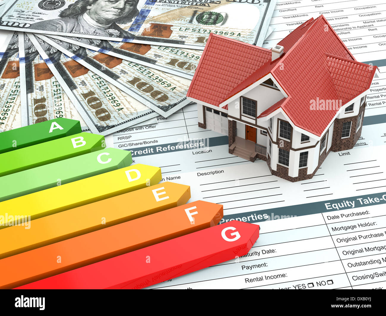 Casa efficienza energetica concetto. Real estate, denaro e rating. Foto Stock