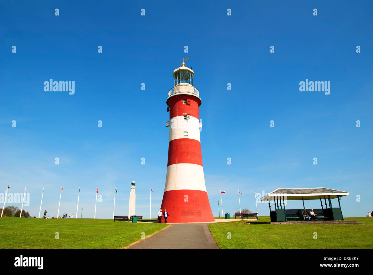 Smeatons Tower su Plymouth Hoe nel Devon, Regno Unito Foto Stock