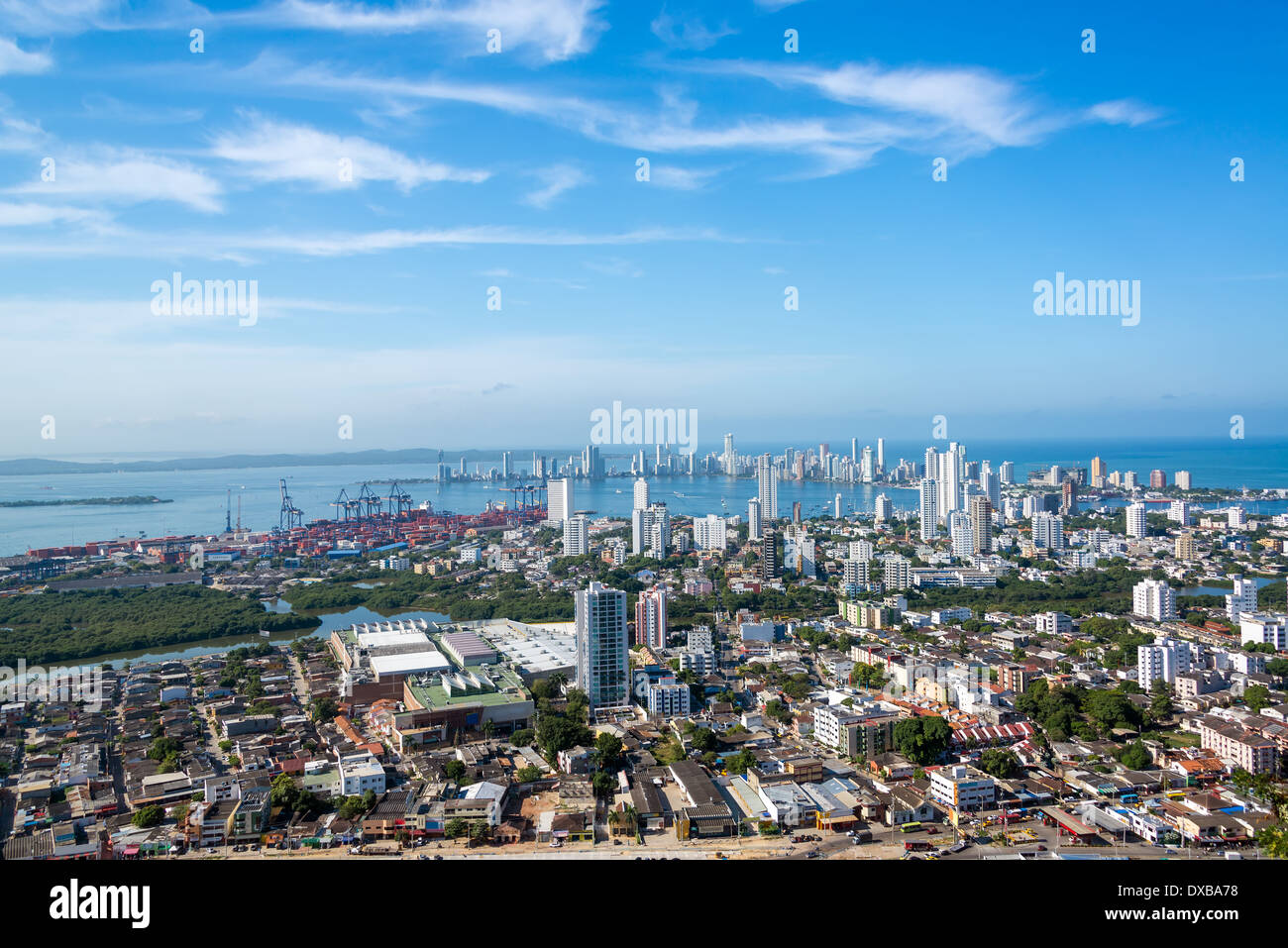 Vista panoramica della sezione moderna di Cartagena, Colombia Foto Stock