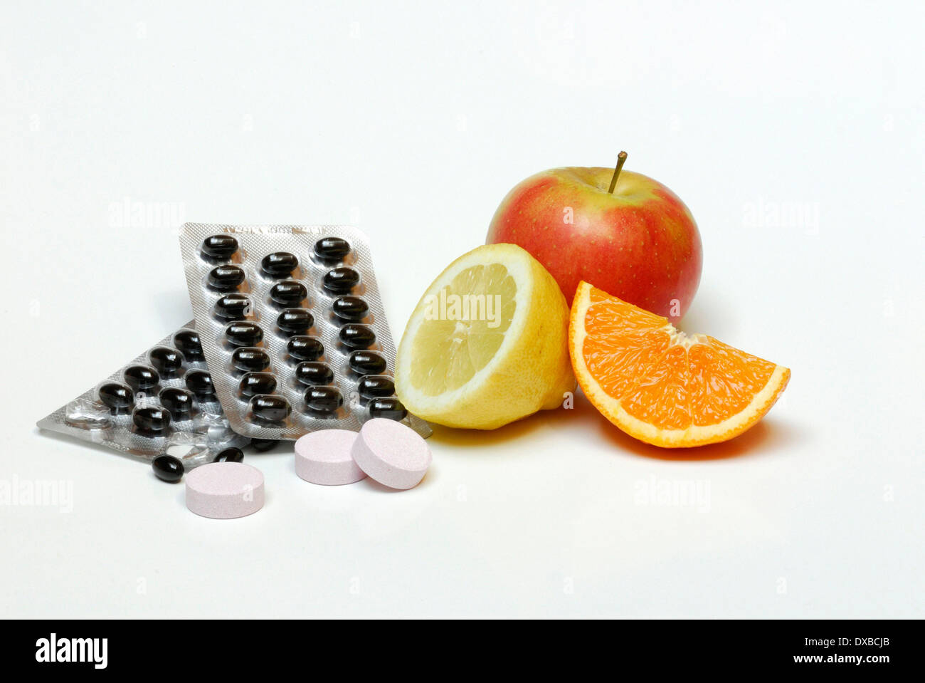 Frutta e supplemento nutrizionale Foto Stock