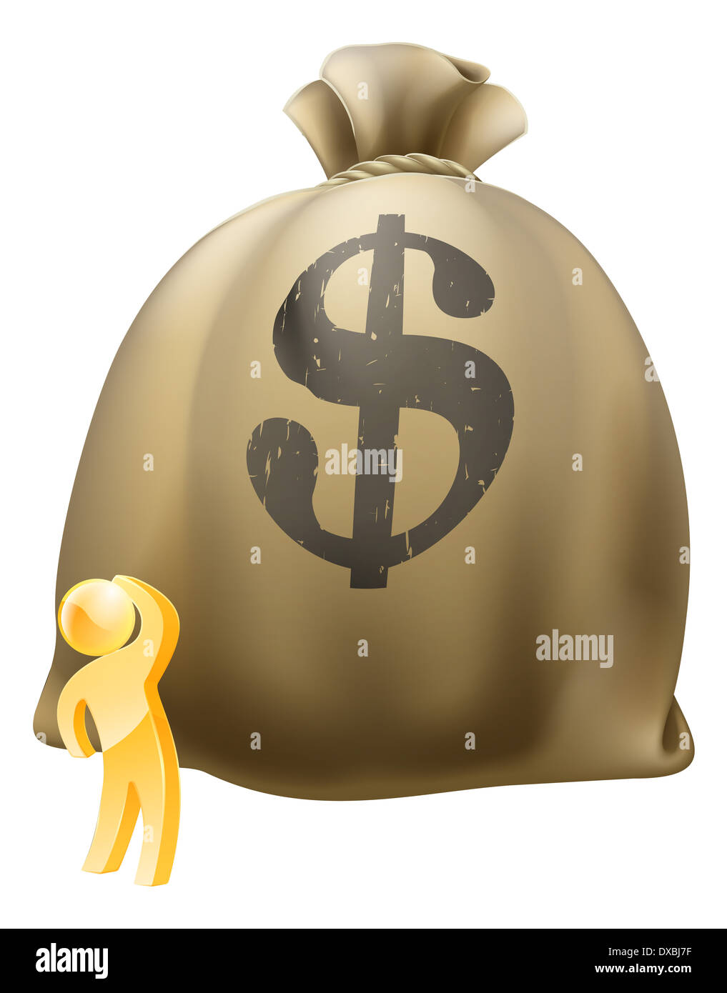 Concetto di investimento, un uomo alla ricerca fino a un grande sacco di soldi pensare. Potrebbe essere a che fare con l'aumento del risparmio. Foto Stock