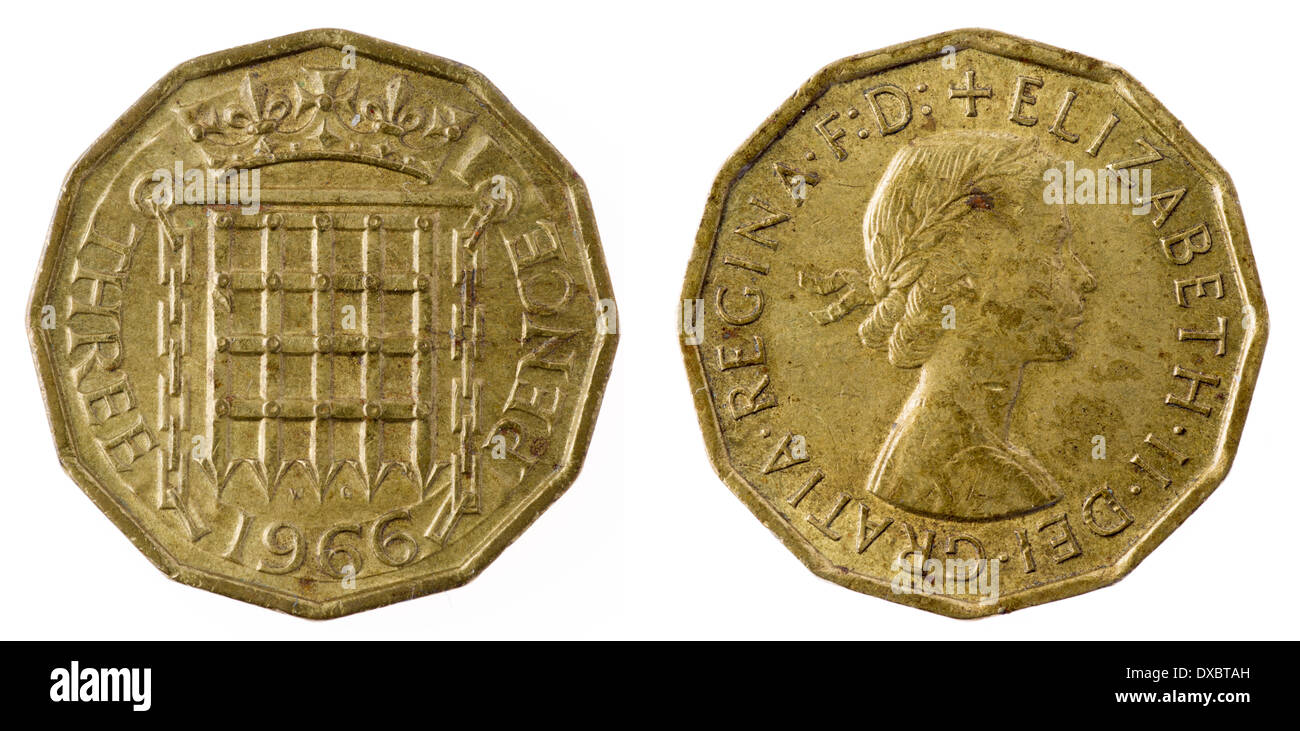 Vecchio British tre pence coin Foto Stock
