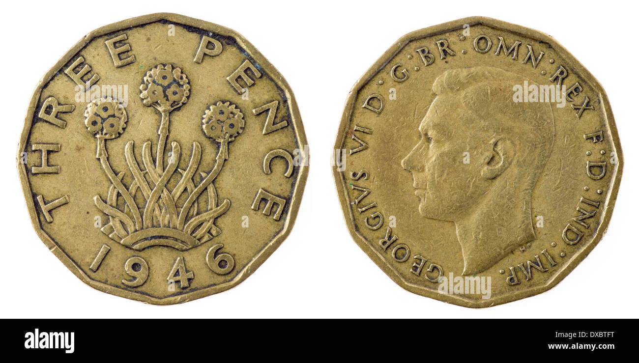 Vecchio British tre pence coin Foto Stock