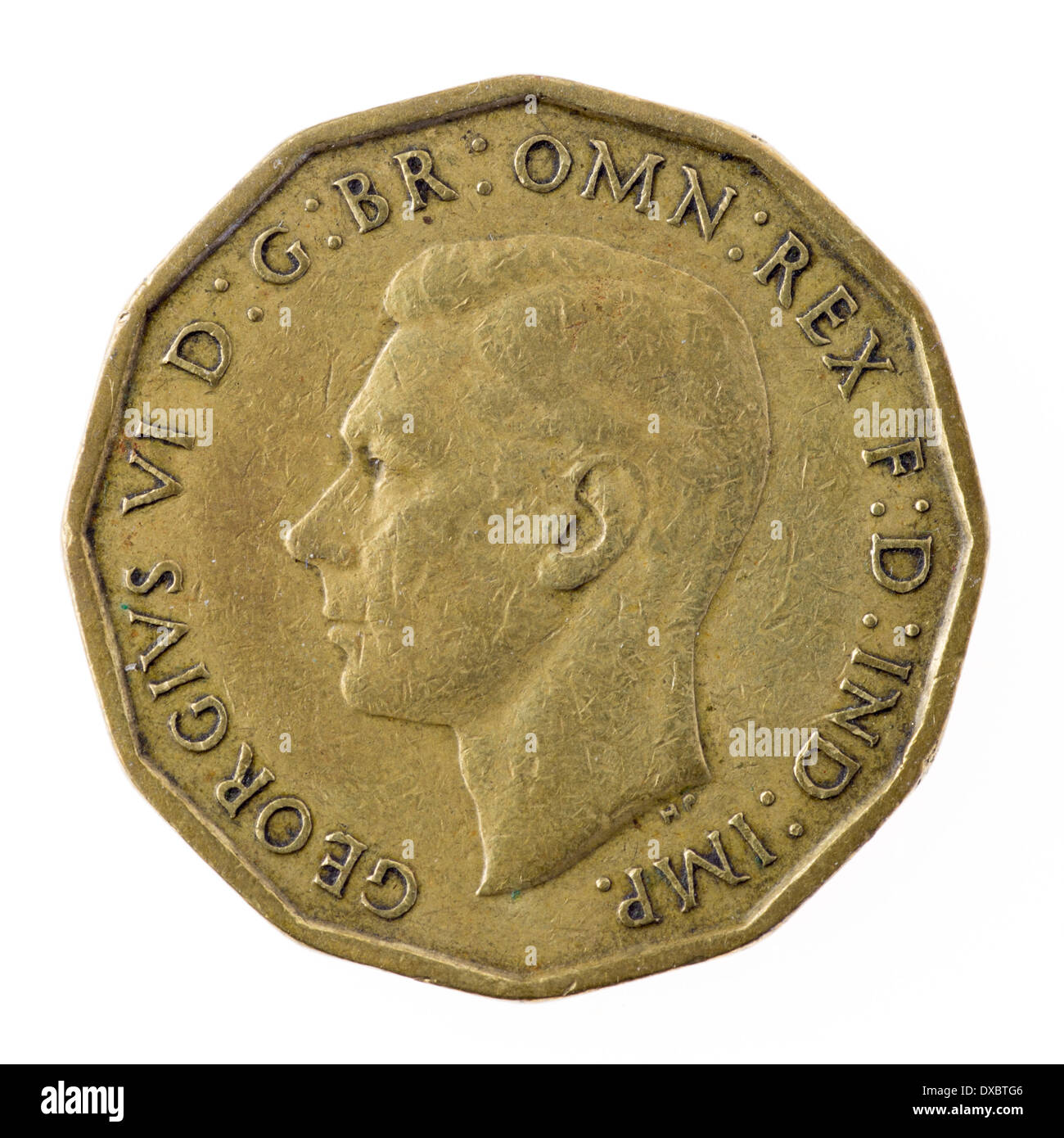 Vecchio British tre pence coin Foto Stock