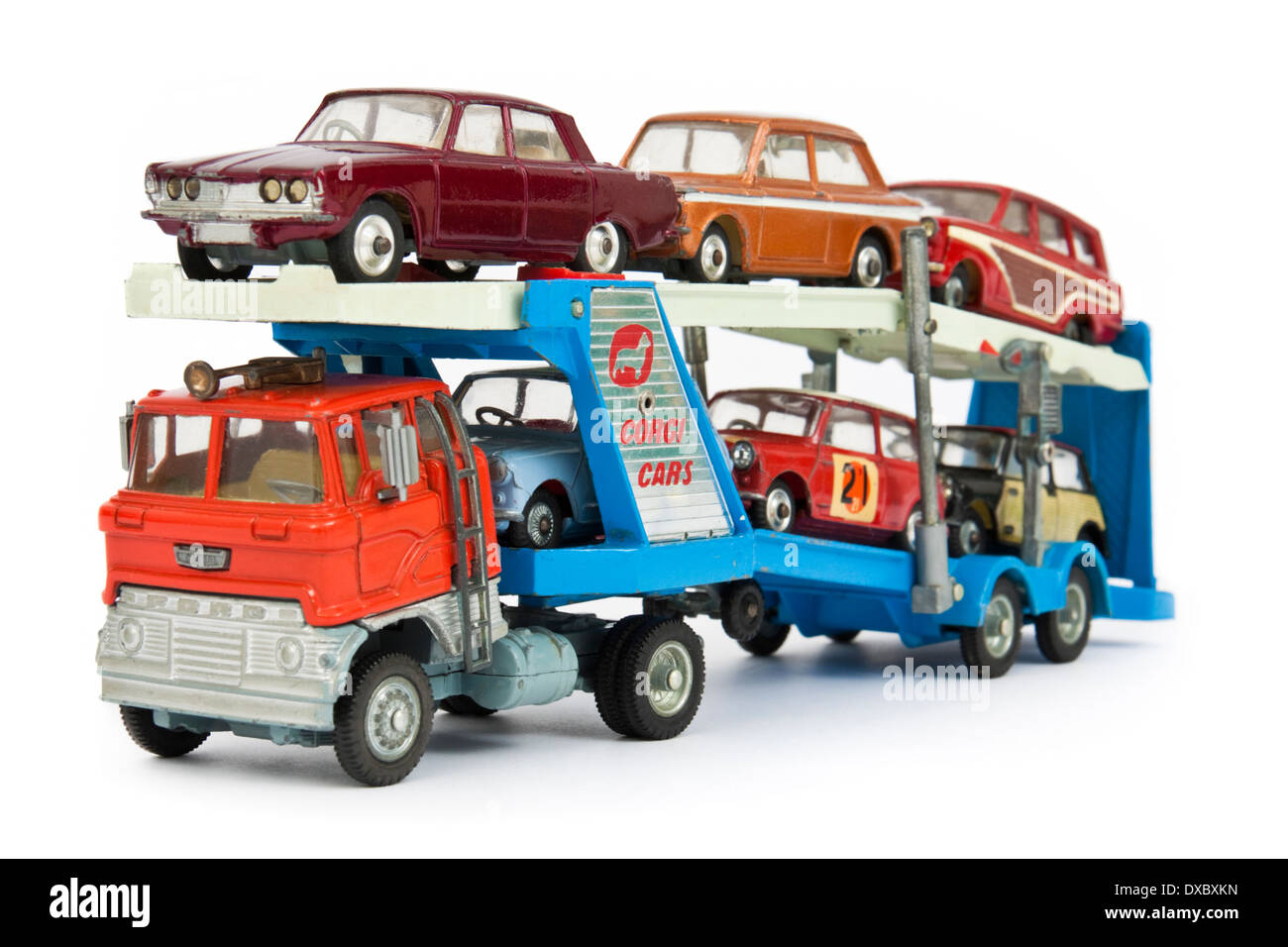 Rare Corgy Vintage Toys n. 41 Set regalo dal 1967, contenente Carrimore Mark IV auto transporter Foto Stock