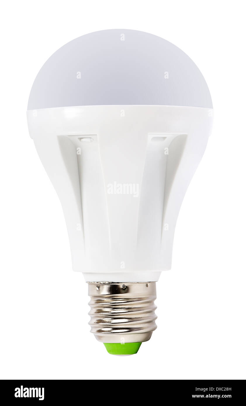 Lampada a LED con E27 presa standard. Isolato su bianco Foto Stock