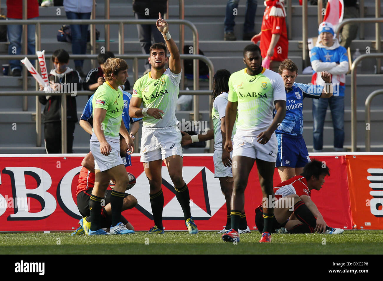 Tokyo, Giappone. 22 Mar, 2014. Team Sud Africa Rugby gruppo : 2013-14 IRB Sevens World Series, Tokyo Sevens 2014, piscina stadio match tra Giappone 533 Sud Africa al Prince Chichibu Memorial Stadium a Tokyo in Giappone . © AFLO SPORT/Alamy Live News Foto Stock