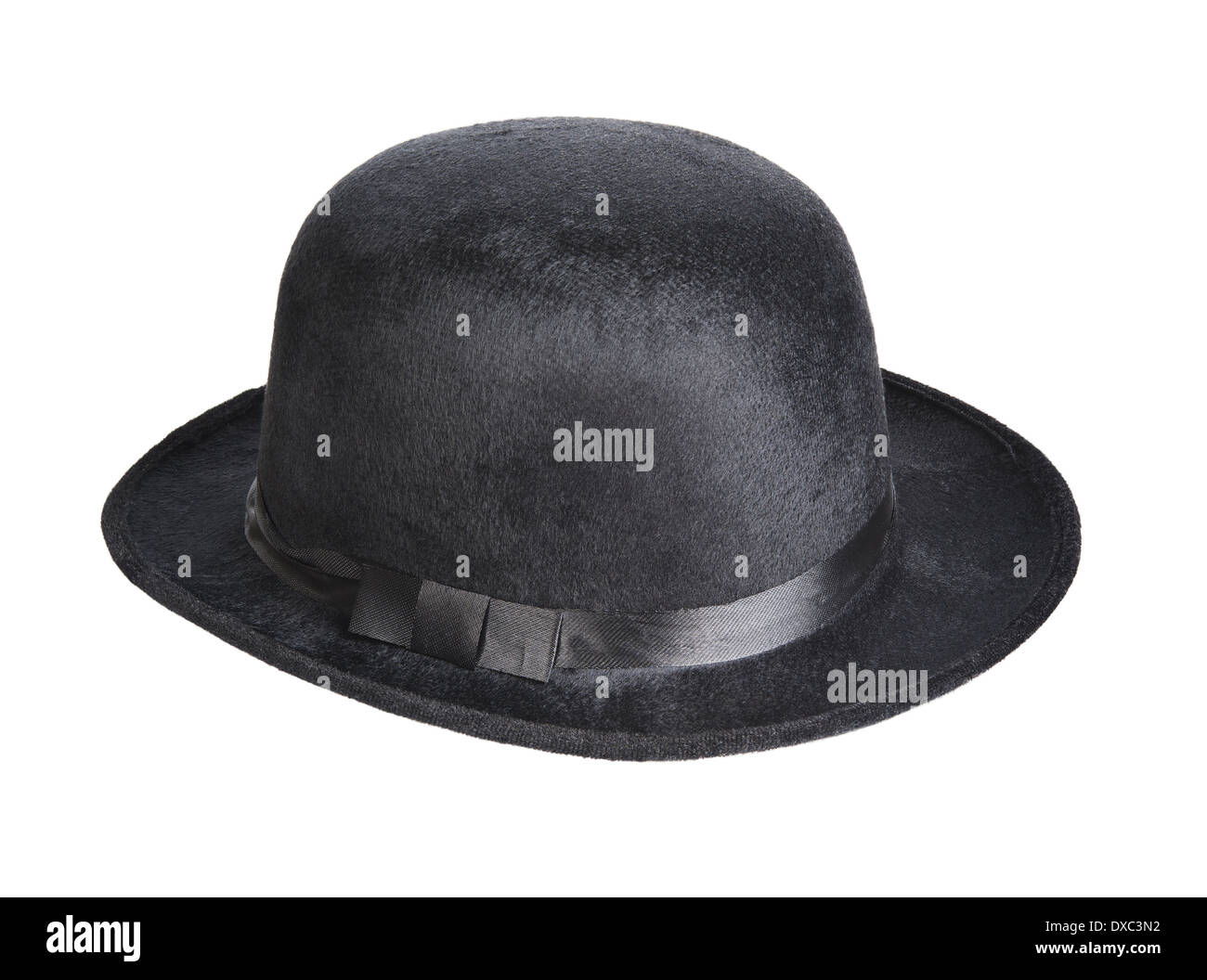 Black bowler hat isolati su sfondo bianco Foto Stock