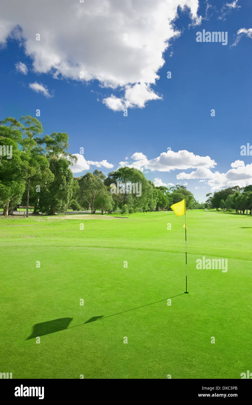 Il paesaggio di un verde bellissimo campo da golf con sky Foto Stock