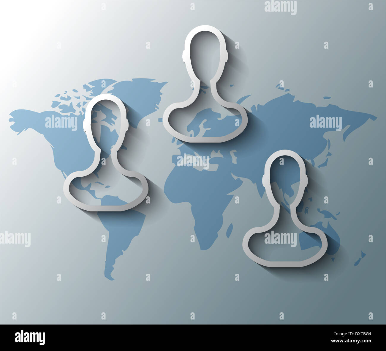 Illustrazione di un gruppo di amici con la mappa del mondo Foto Stock